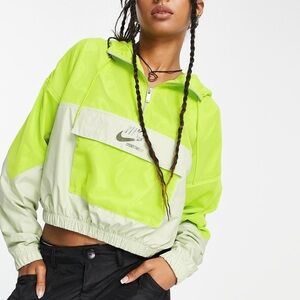 Nike Cropped Track Jacket Half Zip Hoodie Athletic beige Neon Lime Green small